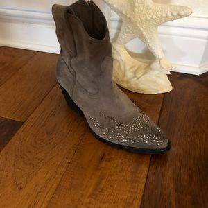 Reba ankle boots grey real suede with stones 7.5